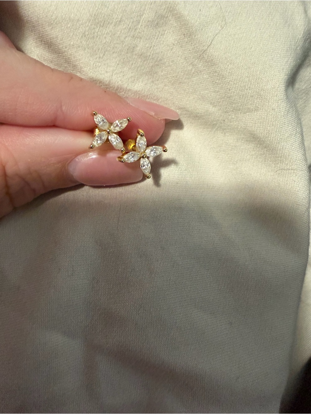 14k Gold Diamond Marquise Flower Stud Earrings - White - Picture 3 of 6